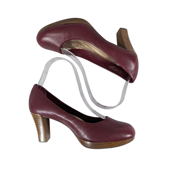 L.L. BEAN! BURGUNDY RED GENUINE LEATHER STACKED HEEL/PLATFORM PUMPS! SZ 6M - Picture 7 of 10